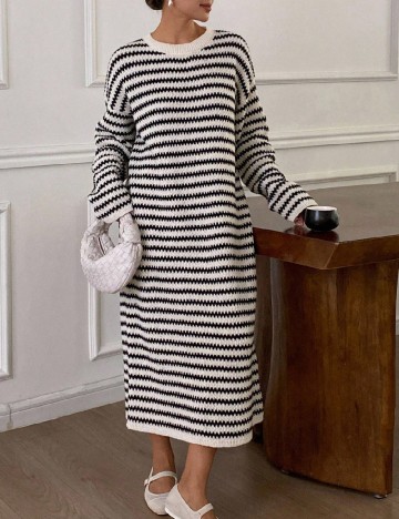 Rochie medie Dazy, alb/negru