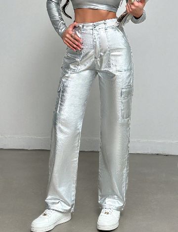 Pantaloni SHEIN, argintiu