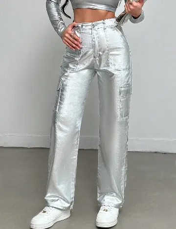 Pantaloni SHEIN, argintiu