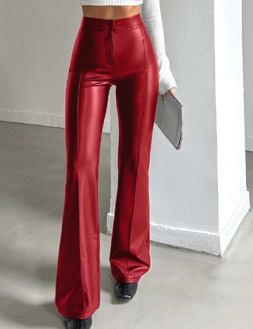 Pantaloni imitatie de piele SHEIN, rosu