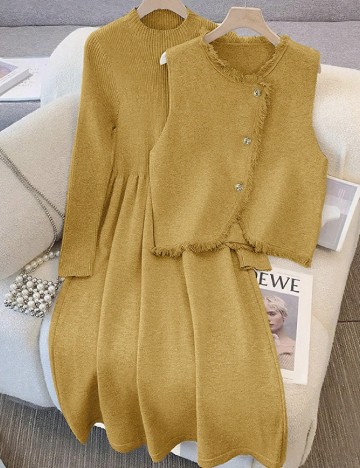 Set rochie si vesta SHEIN, galben