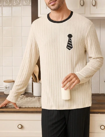 Pijama SHEIN, crem/negru