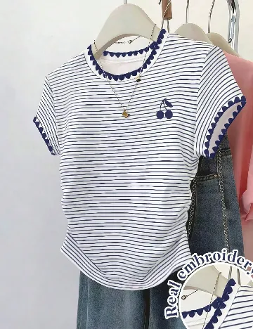 Tricou SHEIN, alb/albastru