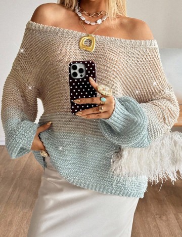 Bluza Oversize SHEIN, crem/albastru