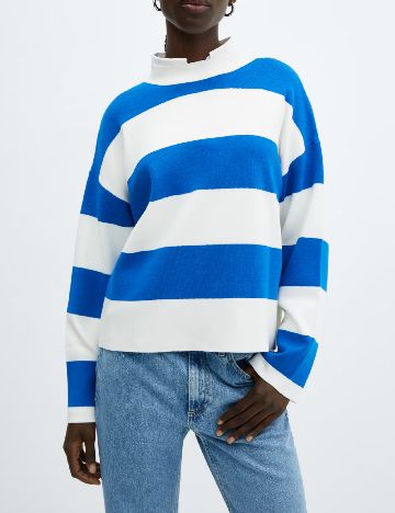 Bluza Mango, albastru/alb