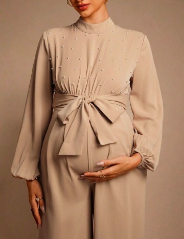 Salopeta SHEIN Maternity, maro deschis