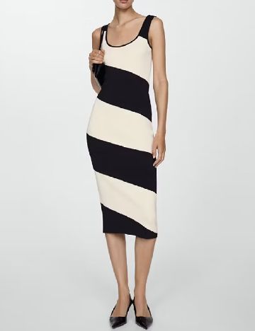 Rochie medie Mango, ecru/negru