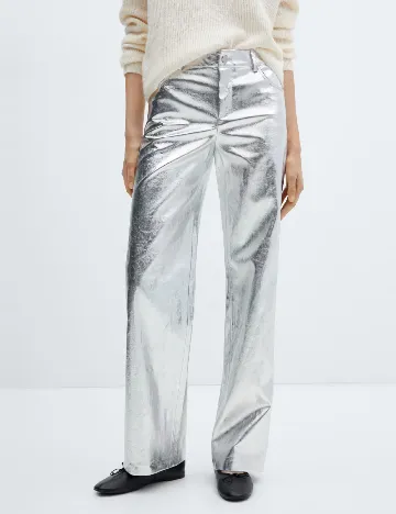 Pantaloni Mango, argintiu