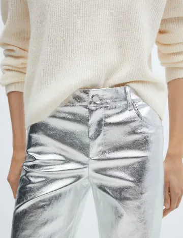 Pantaloni Mango, argintiu