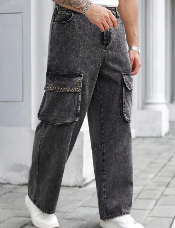 Blugi SHEIN Plus Size Men, gri inchis