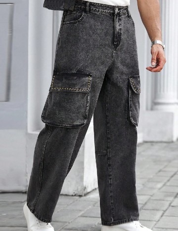 Blugi SHEIN Plus Size Men, gri inchis