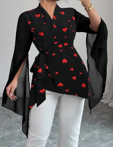 Bluza SHEIN CURVE, negru/rosu