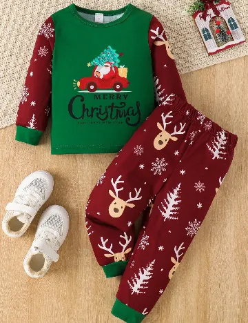 Pijama Shein Kids, verde/rosu