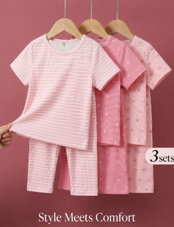 Set pijamale 3 perechi Shein Kids, roz