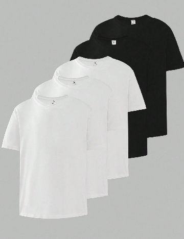 Set Tricouri 5 bucati Shein Kids, alb/negru