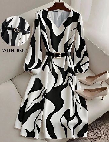 Rochie medie SHEIN, alb/negru