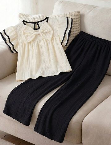 Compleu Shein Kids, crem/negru