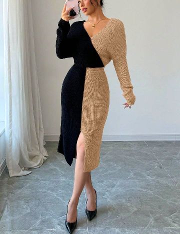 Rochie medie SHEIN, maro/negru