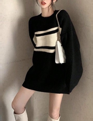 Pulover Oversize Alicedudu, negru/alb