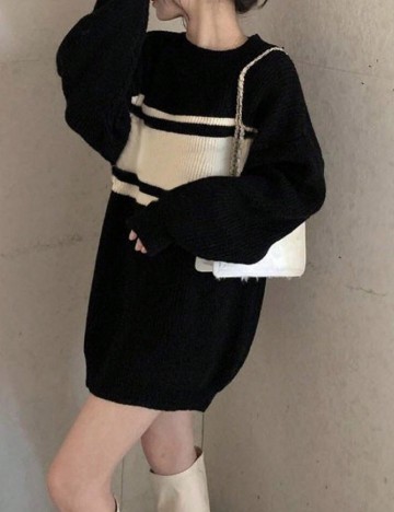 Pulover Oversize Alicedudu, negru/alb