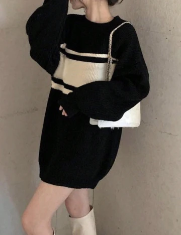 Pulover Oversize Alicedudu, negru/alb