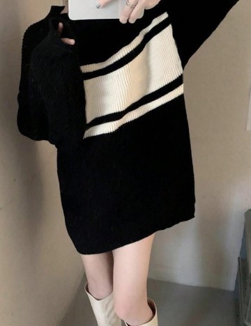 Pulover Oversize Alicedudu, negru/alb