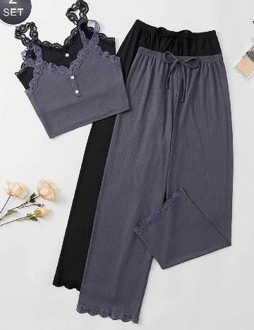 Set pijamale 2 perechi SHEIN, negru/gri
