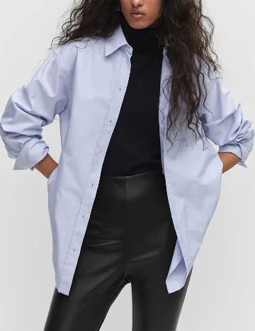 Pantaloni imitatie de piele Mango, negru