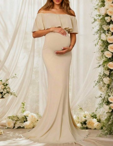 Rochie lunga SHEIN Maternity, crem