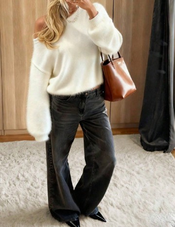 Pulover Oversize SHEIN, alb