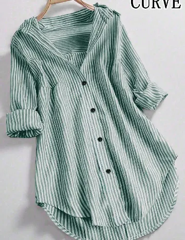 Camasa SHEIN CURVE, verde/alb