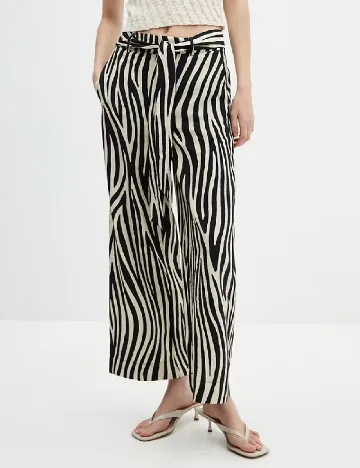 Pantaloni Mango, crem/negru