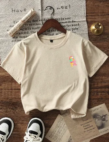 Tricou Shein Kids, crem