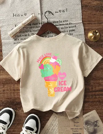 Tricou Shein Kids, crem