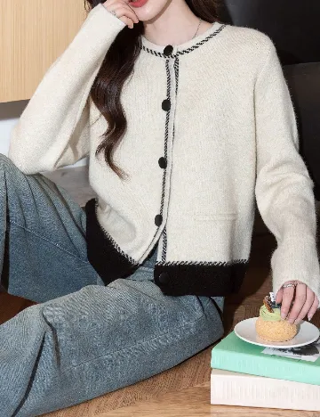 Cardigan Alicedudu, ecru/negru