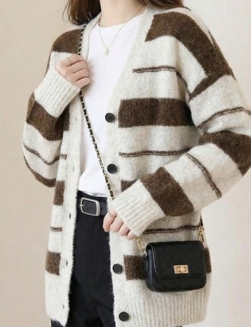 Cardigan Jianhu, alb/maro