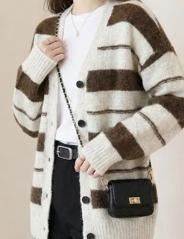 Cardigan Jianhu, alb/maro