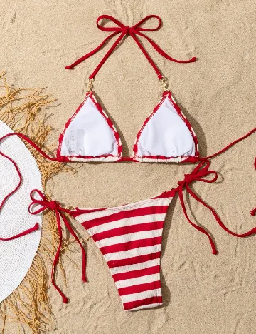 Costum de baie SHEIN, rosu/crem