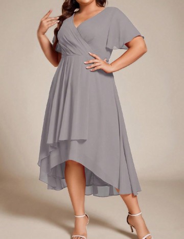 Rochie medie Ever-Pretty Plus Size, gri