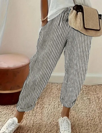 Pantaloni SHEIN, ecru/negru