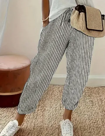 Pantaloni SHEIN, ecru/negru