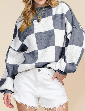Pulover SHEIN CURVE, alb/albastru