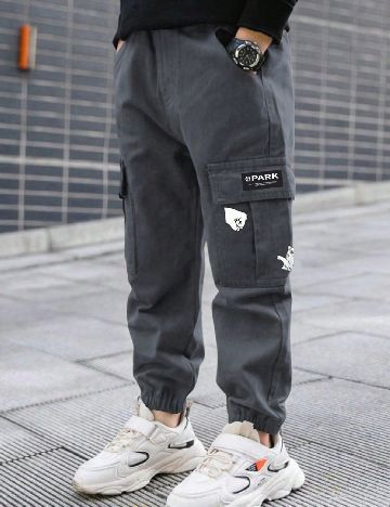 Pantaloni Shein Kids, gri petrol