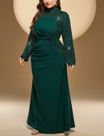Rochie lunga Toleen Plus Size, verde