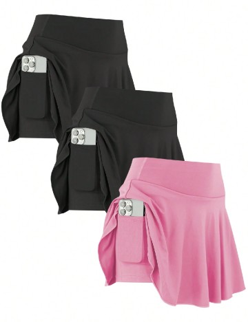 Set fuste pantalon 3 bucati SHEIN, roz/negru