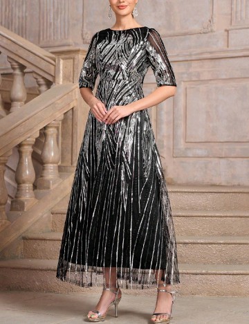 Rochie lunga SHEIN, negru/argintiu