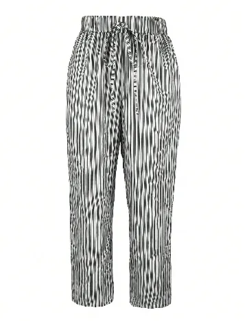Pantaloni SHEIN, alb/negru