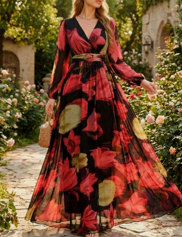 Rochie lunga Toleen, rosu/negru