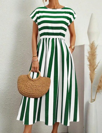 Rochie medie SHEIN, verde/alb