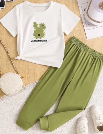 Compleu Shein Kids, alb/verde